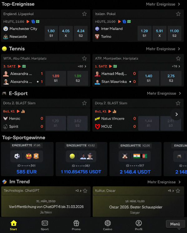 Parimatch-App auf Android