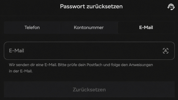 Funktion zur Wiederherstellung eines vergessenen Passworts