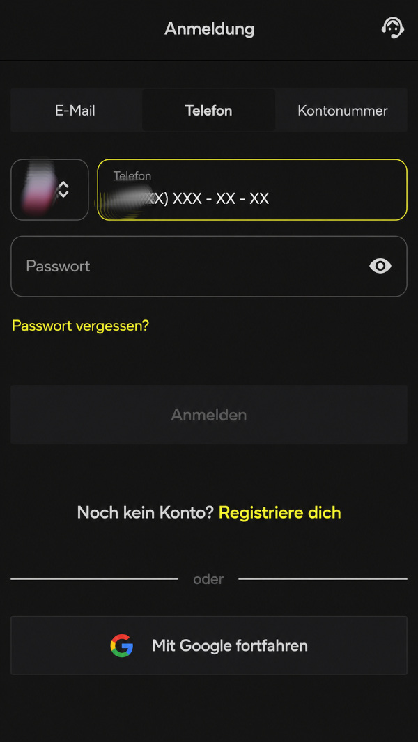 Anmeldeseite für den persönlichen Bereich