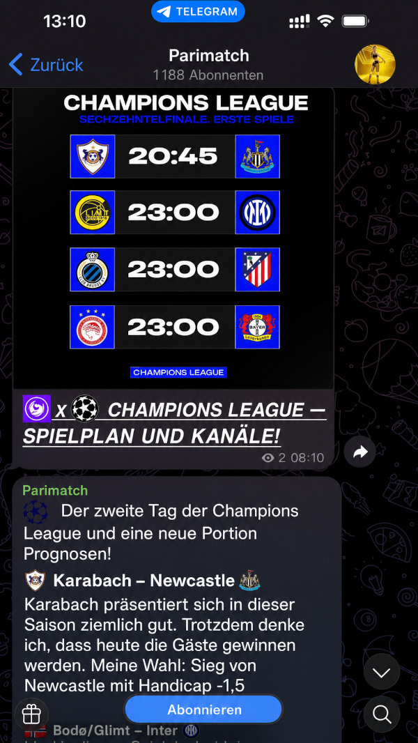 Parimatch-Telegram-Kanal mit aktuellen Mirror-Links